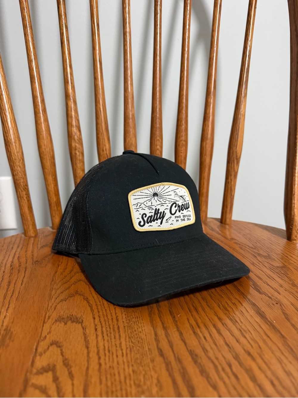 Salty Crew Black Kids Trucker Hat with Cream Logo Patch